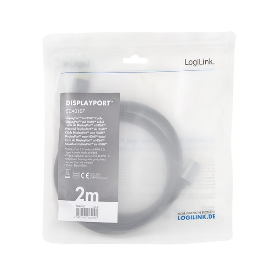 Kabel DisplayPort 4K/60 Hz,DP do HDMI aluminiowy 2m 