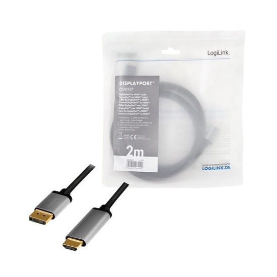 Kabel DisplayPort 4K/60 Hz,DP do HDMI aluminiowy 2m 