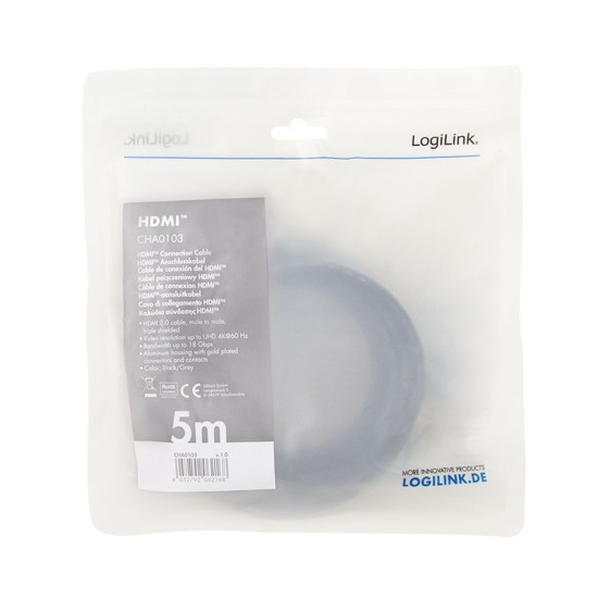Kabel HDMI 4K/60Hz aluminium 5m Czarny