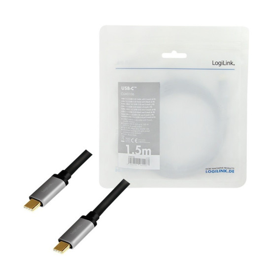 Kabel USB-C M/M, PD, aluminiowy 1.5m 