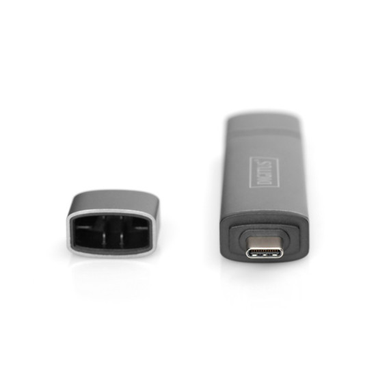 Czytnik kart 3-portowy USB Typ C/ USB 3.0 SuperSpeed SD Micro SD HQ  aluminium Szary