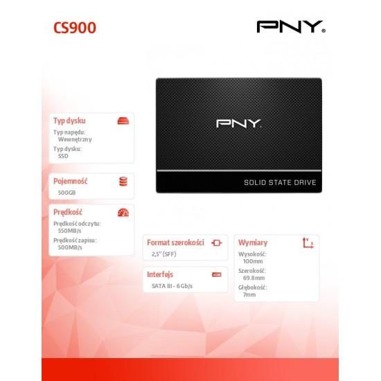 Dysk SSD 500GB 2,5 SATA3 SSD7CS900-500-RB