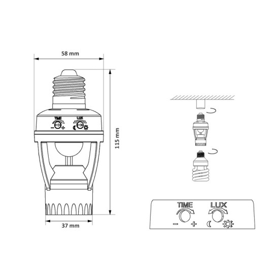 Oprawa żarówki z czujnikiem ruchu zmierzchu 360°  MCE24