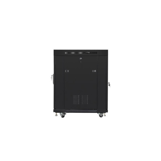 Szafa instalacyjna RACK stojąca 19 15U 800X1000 czarna drzwi szklane LCD  (FLAT PACK) 