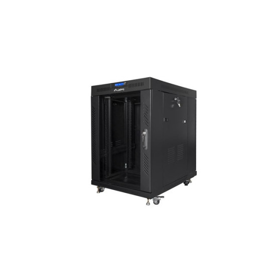 Szafa instalacyjna RACK stojąca 19 15U 800X1000 czarna drzwi szklane LCD  (FLAT PACK) 