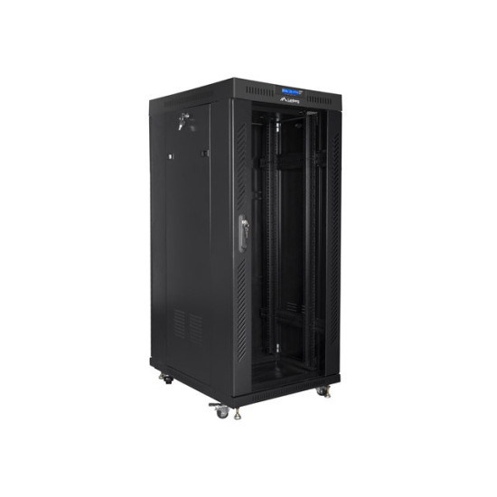 Szafa instalacyjna RACK stojąca 19 22U 800X800 czarne drzwi szklane LCD (FLAT PACK) 