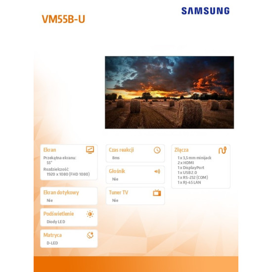 Monitor profesjonalny VM55B-U 55 cali Video Wall Matowy 24h/7 500(cd/m2) 1920 x 1080(FHD) N/A 3 lata d2d (LH55VMBUBGBXEN)