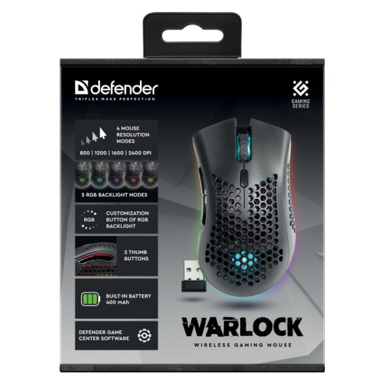 Mysz gamingowa bezprzewodowa Warlock GM-709L Optic RF RGB 2400 dpi 8P 