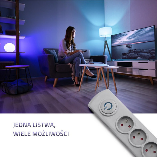 Listwa antyprzepięciowa 5 gniazd | 3m | szara 