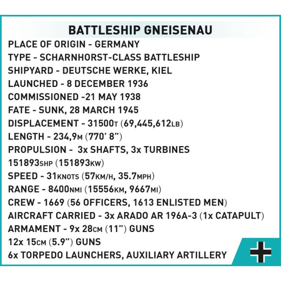 Klocki Historical Collection Battleship Gneisenau 