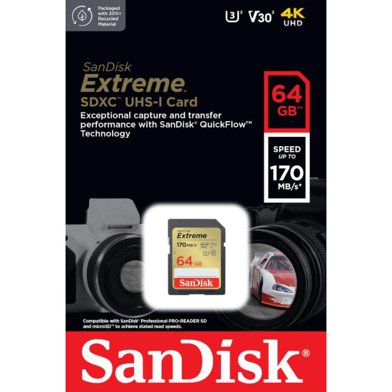 Karta pamięci Extreme SDXC 64GB 170/80 MB/s V30 UHS-I U3 