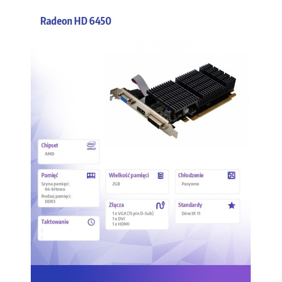 Karta graficzna - Radeon HD 6450 2GB DDR3 64Bit DVI HDMI VGA LP Radiator 