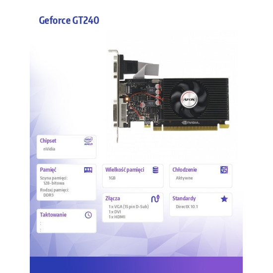 Karta graficzna - Geforce GT240 1GB DDR3 128BIT DVI HDMI VGA LP Fan 