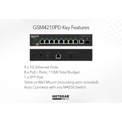 Przełącznik zarządzalny GSM4210PD Switch 8xGE PoE+ 1xSFP 