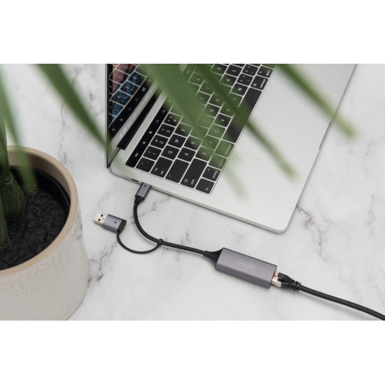 Karta sieciowa przewodowa USB 3.1 Typ C + USB A do 1x RJ45 2.5 Gigabit Ethernet 10/100/1000/2500Mbps