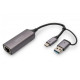 Karta sieciowa przewodowa USB 3.1 Typ C + USB A do 1x RJ45 2.5 Gigabit Ethernet 10/100/1000/2500Mbps