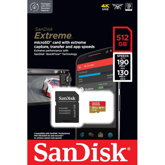 Karta pamięci Extreme microSDXC 512GB 190/130 MB/s A2 V30 U3 