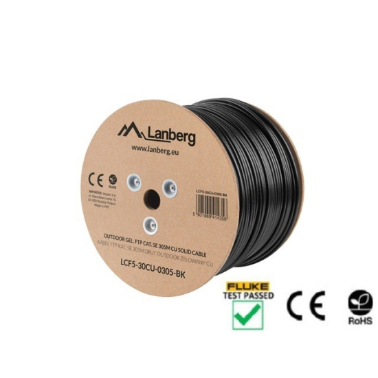 KABEL LAN FTP KAT-5E 305M DRUT OUTDOOR ŻELOWANY CU CZARNY FLUKE PASSED LANBERG