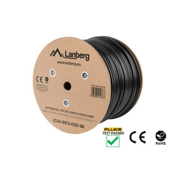 KABEL LAN UTP KAT-6 305M DRUT OUTDOOR ŻELOWANY CU CZARNY FLUKE PASSED LANBERG