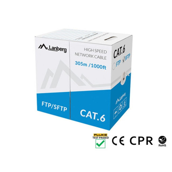Kabel SFTP Kat.6 CU 305 m drut szary 