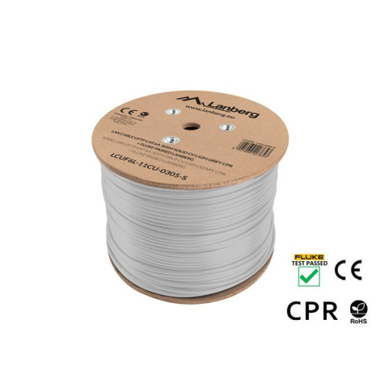 Kabel LAN UFTP KAT-6A 305M DRUT CU LSZH Szary CPR+ FLUKE PASSED
