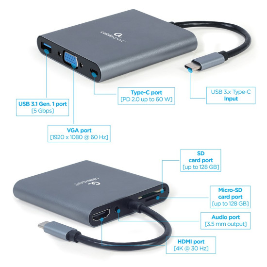 Adapter USB-C Hub HDMI USB-C PD VGA USB 3.0 Audio Card 