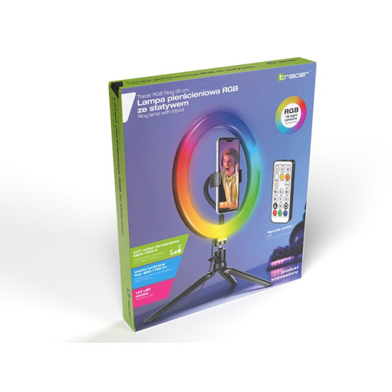Lampa pierścieniowa RGB RING 26 cm ze statywem 
