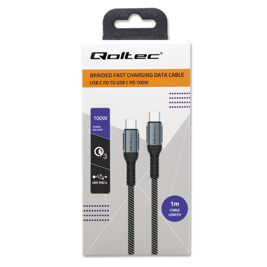 Kabel USB 2.0 typ C | USB 2.0 typ C 100W | QC 3.0 | PD | 1m |    Czarny 