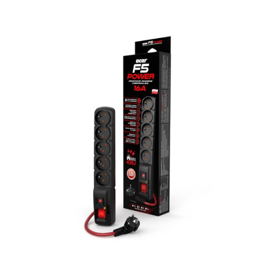 Listwa zasilająca F5 Power 5 16A (5 gniazd) Czarna 