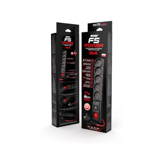 Listwa zasilająca F5 Power 5 16A (5 gniazd) Czarna 