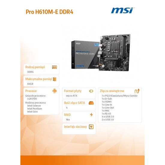 Płyta główna PRO H610M-E s1700 DDR4 HDMI M.2 mATX 