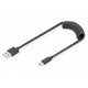 Kabel spiralny USB A/USB C, USB 2.0, PD 60W, max. 1m Czarny