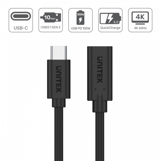 Przedłużacz USB-C 3.1 GEN 2; 4K; PD 100W;M/F; 1,5m; C14086BK-1,5M 