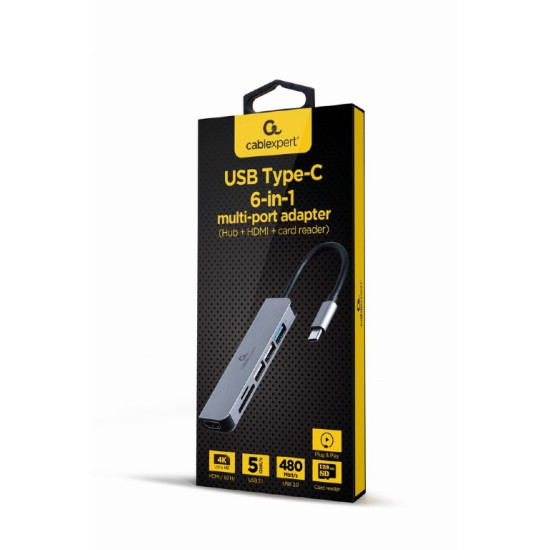 Adapter wieloportowy USB-C 6w1, HDMI, USB 3.1, USB 2.0x2, czytnik kart