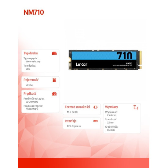 Dysk SSD NM710 500GB NVMe M.2 2280 5000/2600MB/s