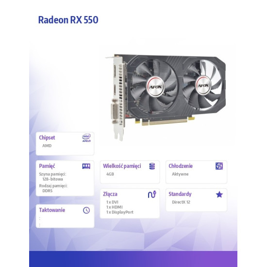 Karta graficzna Radeon RX 550 4GB GDDR5 128Bit DVI HDMI DP ATX 
