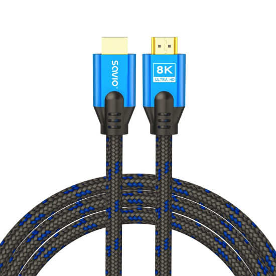 Kabel HDMI (M) v2.1, 1,8m, 8K, miedź, niebiesko-czarny, złote końcówki, ethernet/3D, CL-142