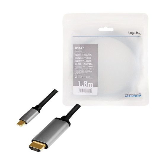 Kabel USB-C do HDMI, 4K 60Hz aluminiowy 1.8m 