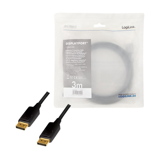 Kabel DisplayPort 4K/60 Hz,DP/M do DP/M aluminiowy 3m 
