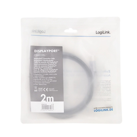 Kabel DisplayPort 8K/60 Hz,DP/M do DP/M aluminiowy 2m 