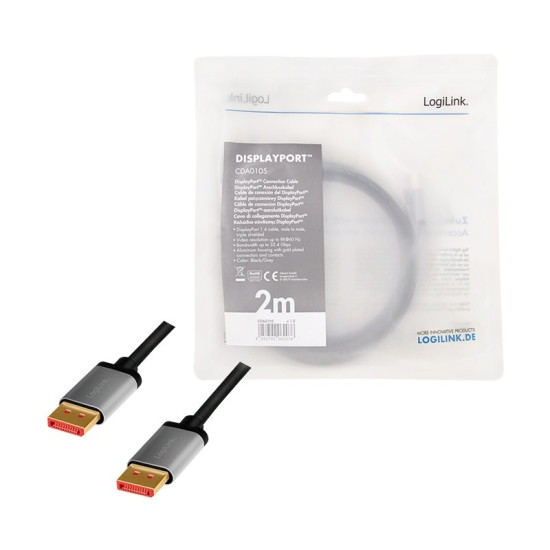 Kabel DisplayPort 8K/60 Hz,DP/M do DP/M aluminiowy 2m 