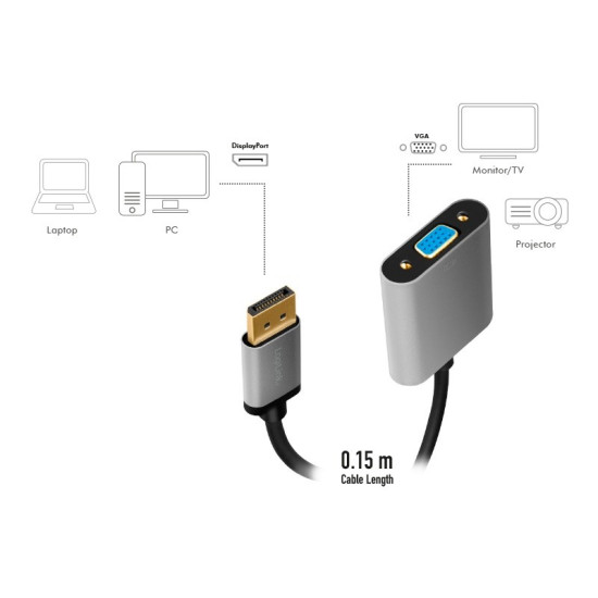 Adapter DP do VGA 1080p 60Hzc Aluminiowy 0.15m 
