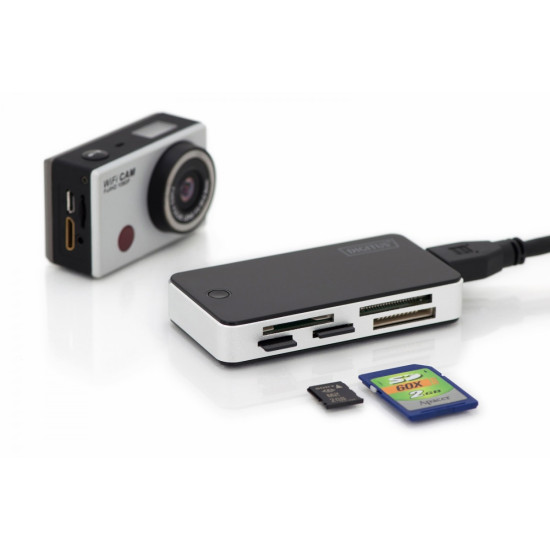 Czytnik kart 5-portowy USB 3.0 SuperSpeed, All-in-one, Czarno-srebrny