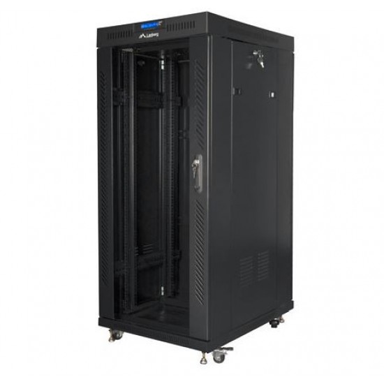 Szafa rack stojąca 19 cali 27U 800x1200 czarna drzwi szklane LCD FLAT PACK 