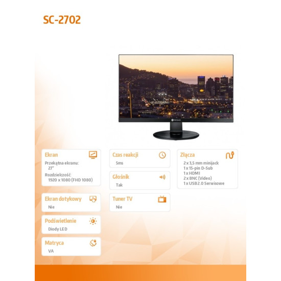 Monitor 27 cali SC-2702 LED VA FHD HDMI VGA BNC