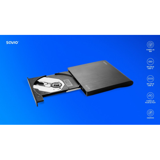 Zewnętrzna nagrywarka typu Slim CD/DVD R/RW, USB-C/USB-A, AK-59 