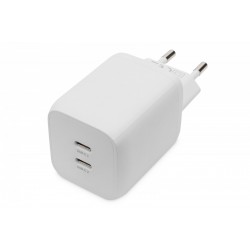 Ładowarka sieciowa, zasilacz GaN 2x USB-C PD 3.0 max. 65W, biała 