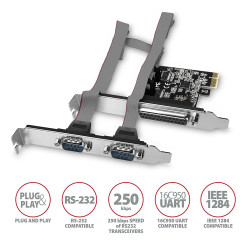 PCEA-PSN Kontroler PCIe 1x port równoległy (LPT) + 2x port szeregowy (RS232) 250 kbps, w zestawie SP & LP
