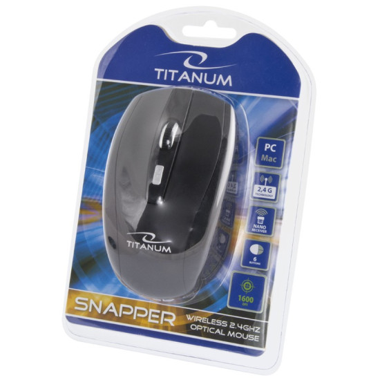 Mysz Titanum SNAPPER TM105K, Bezprzewodowa 2.4GHz, DPI 1000/1600, 6 przycisków, NANO odbiornik