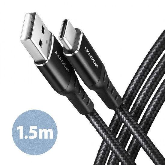 BUCM-AM15AB Kabel USB-C   USB-A, 1.5m, USB 2.0, 3A, ALU, oplot, Czarny